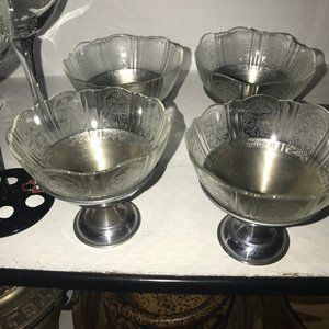 Vtg. DESSERT DISHES-AMERICAN SWEETHEAR1930'S DEPRESSION GLASS, CHROME BASE-rare!